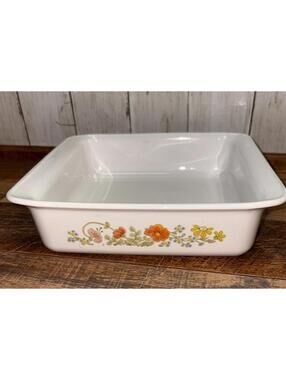 Vintage Corning Ware Wildflower Baking Dish P-322 8x8x2 Square Serving Dish